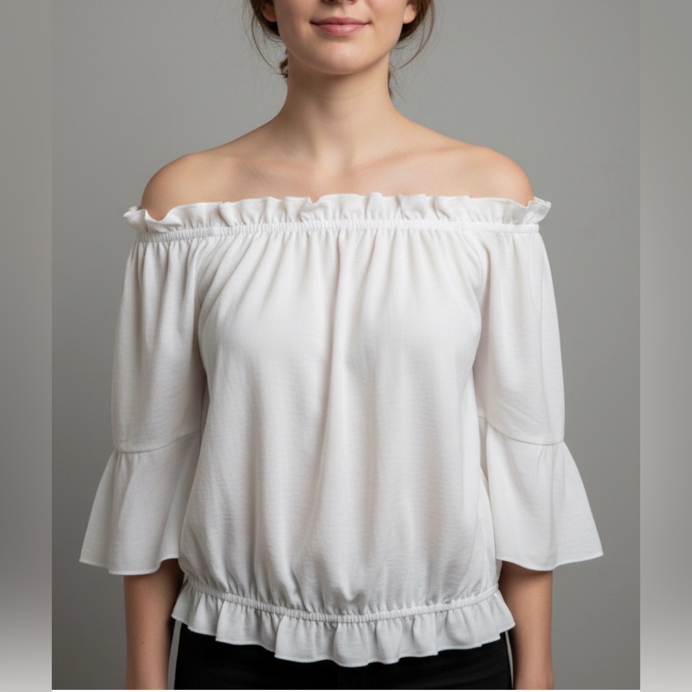 Devlin White Off The Shoulder Ruffle Peplum Blouse size M